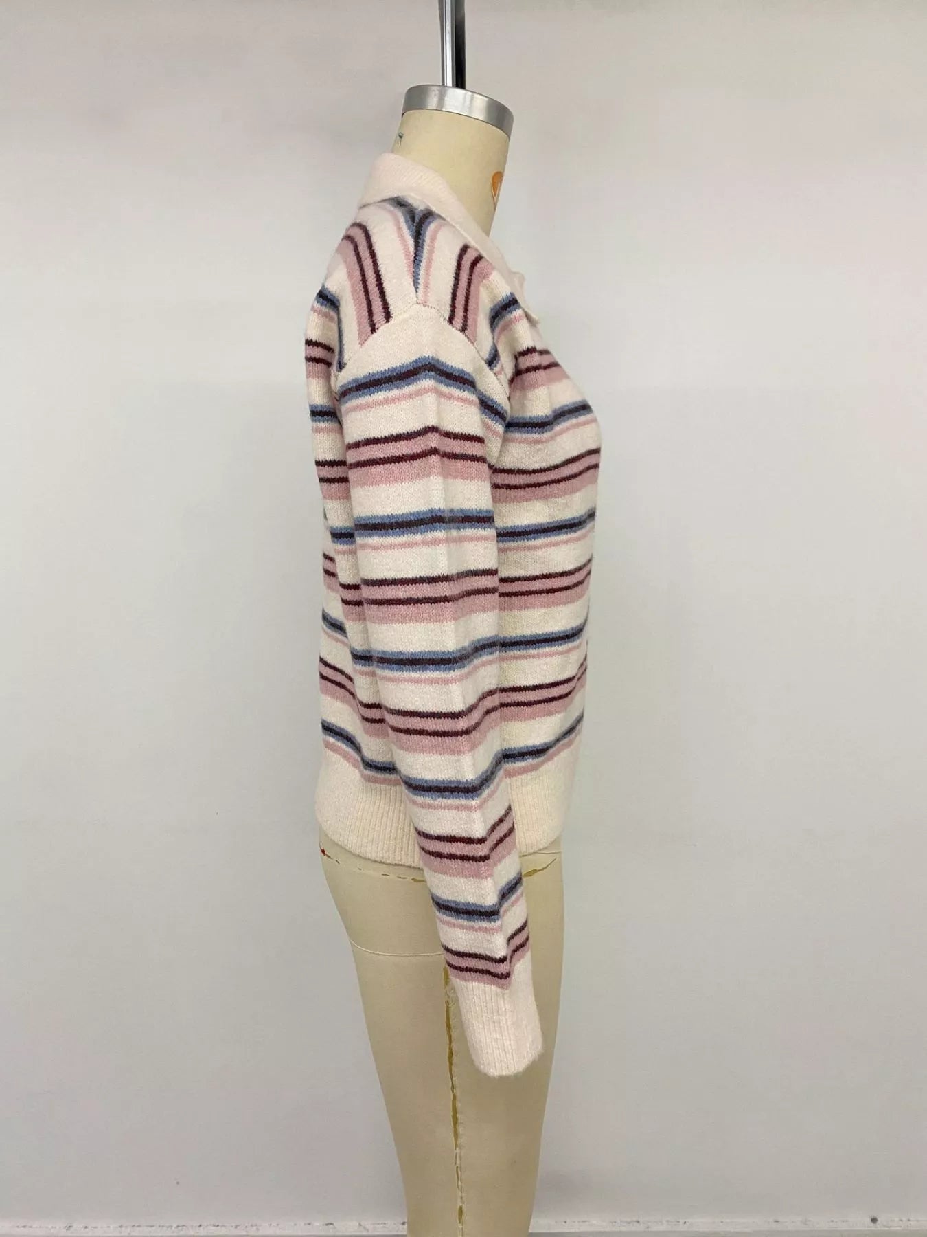 Striped Polo Collar Sweater