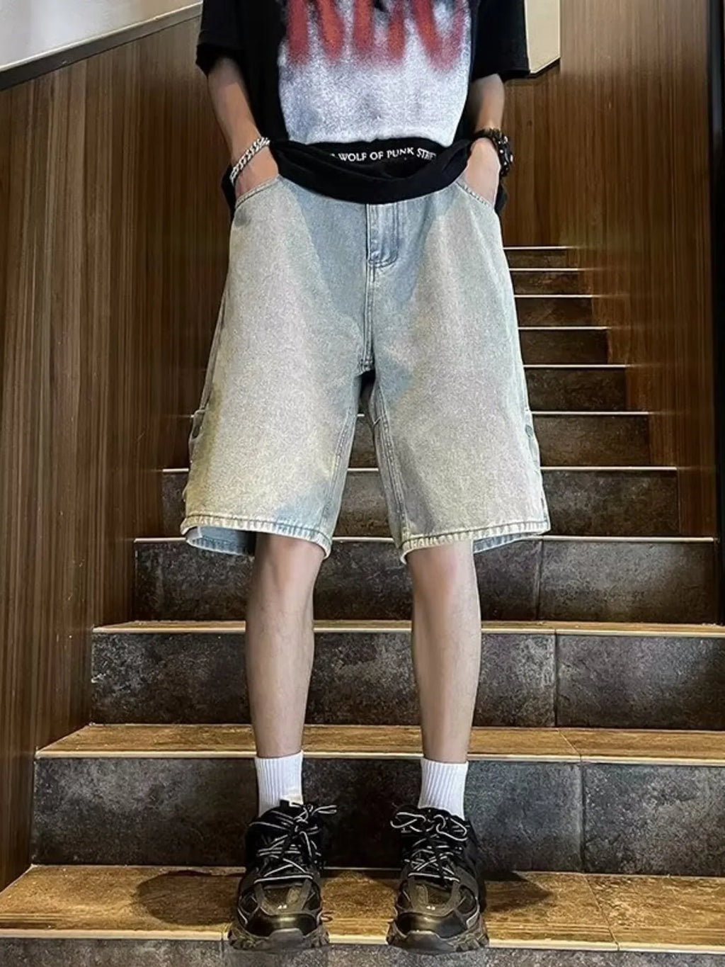 Men's Plus Size Loose Fit Wash Denim Shorts