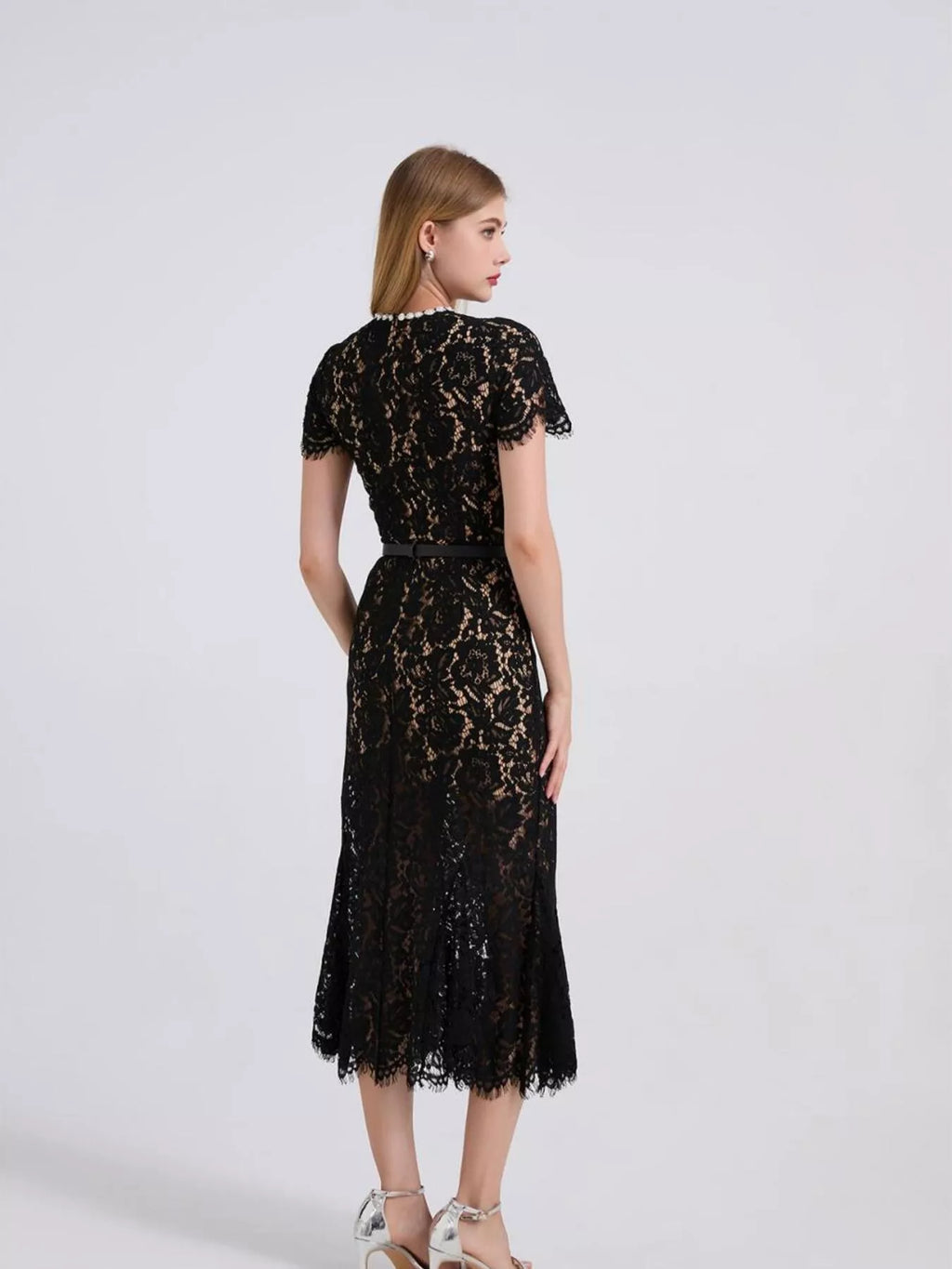 Lace Short Sleeve Mermaid Dress