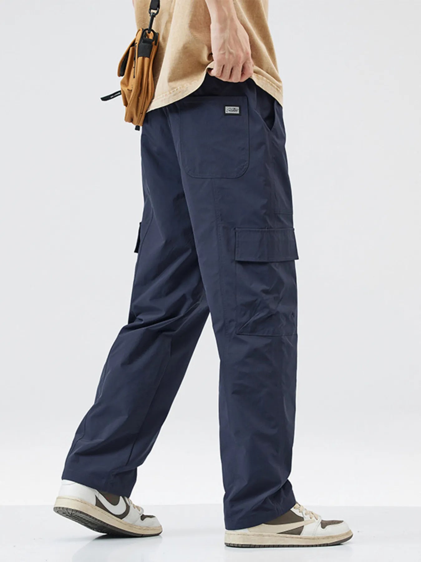 Men's Full Size Relaxed Fit Cargo Pants with Drawstring Plus Size