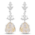 15.97 Carat Genuine Golden Rutile And White Topaz .925 Sterling Silver Earrings