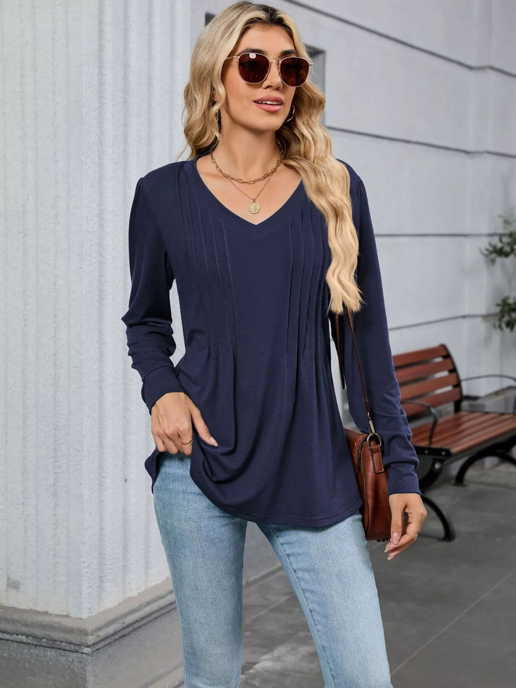V-Neck Long Sleeve Relaxed Fit T-Shirt