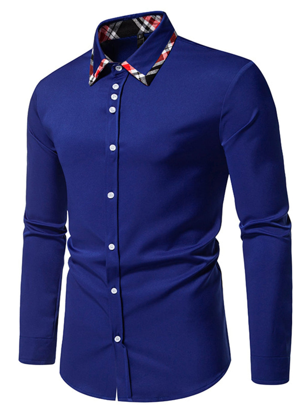 Men's Slim Fit Long Sleeve Plaid Trim Shirt