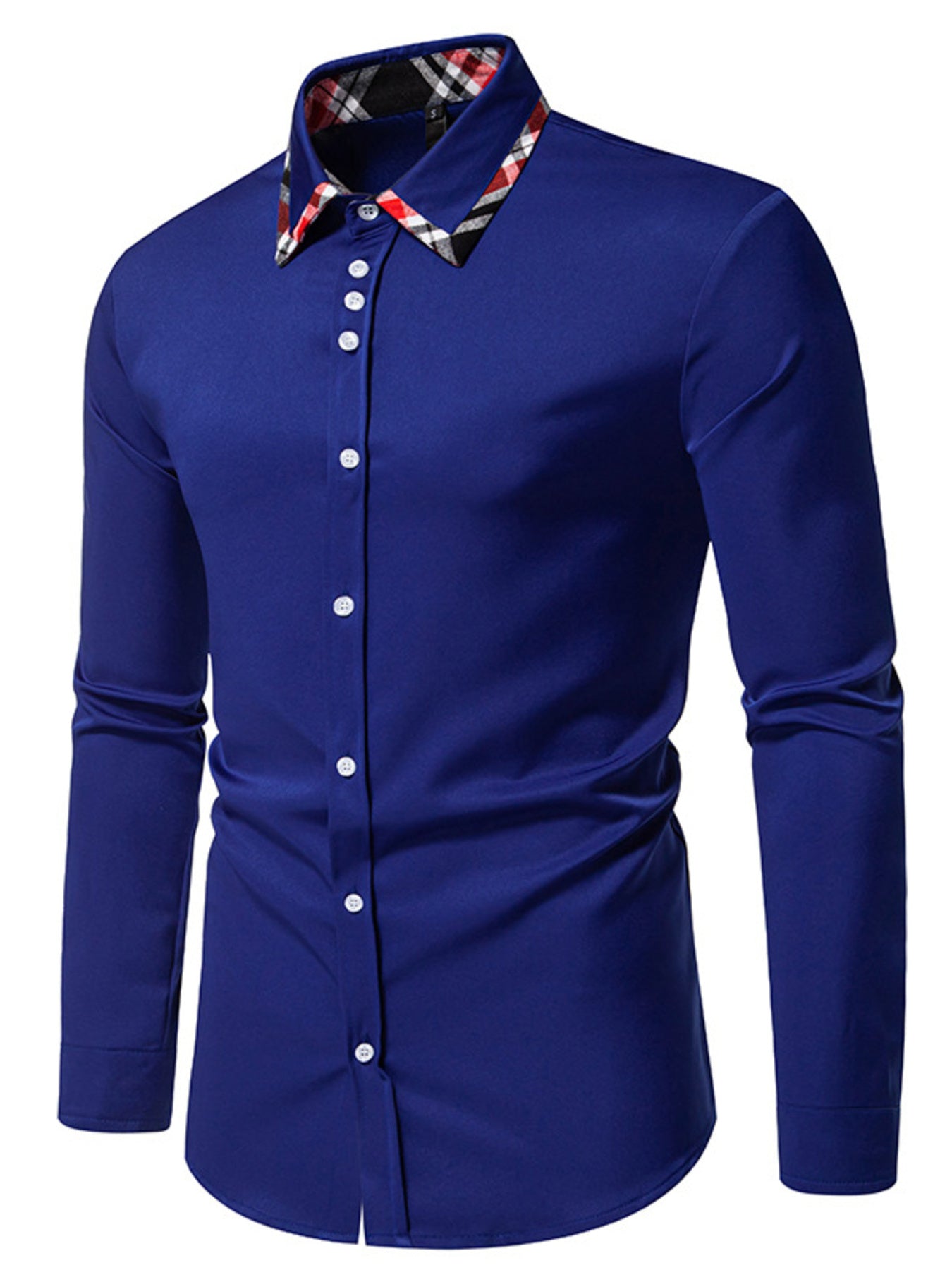 Men's Slim Fit Long Sleeve Plaid Trim Shirt