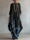Asymmetrical Hem Top and Floral Pants Set