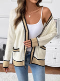 Contrast Trim Button Up Knit Cardigan
