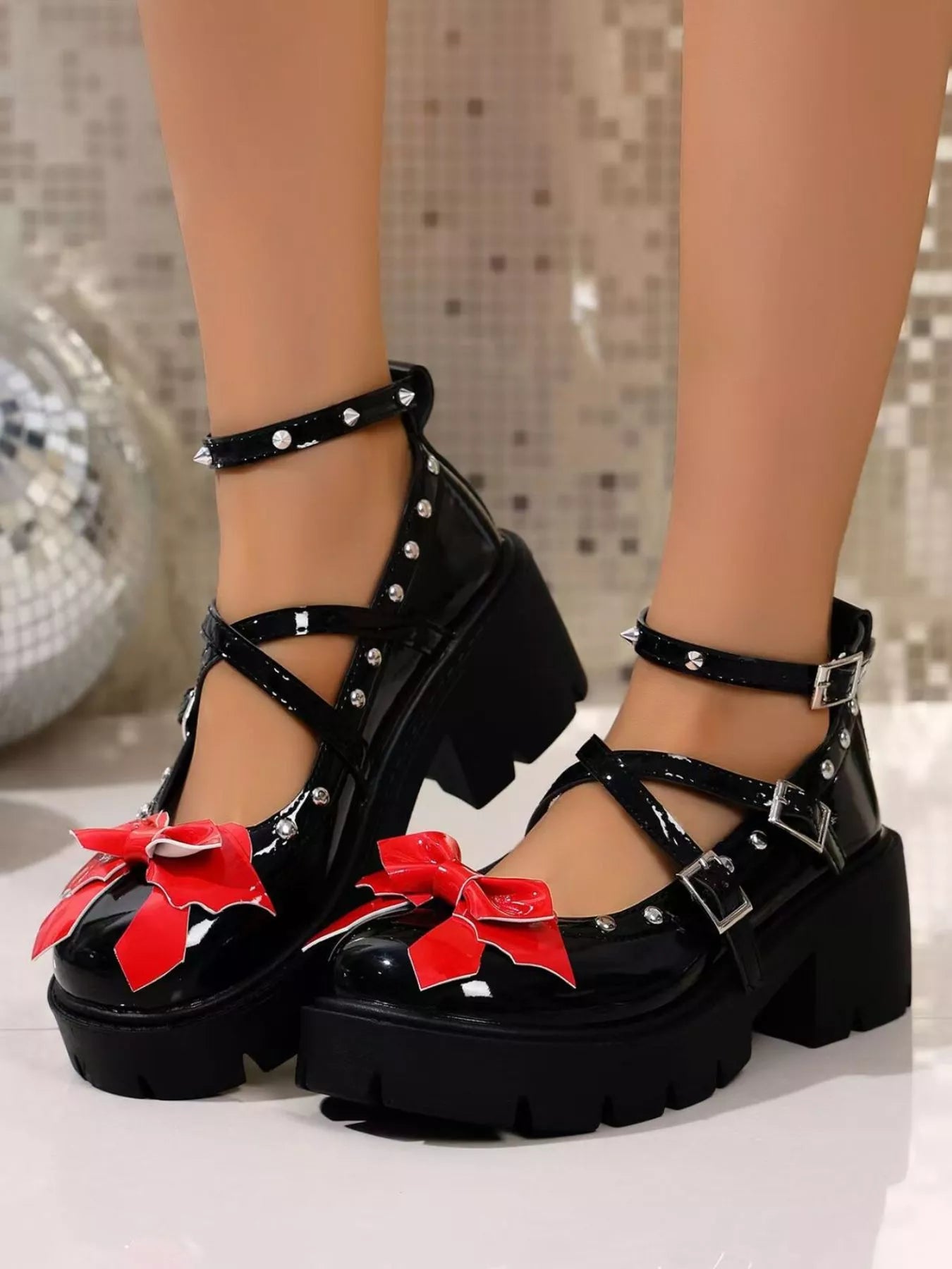 Bow Round Toe Block Heels Pumps