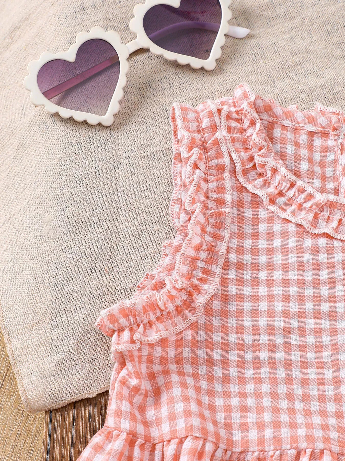 Children's Gingham Ruffle Trim Sleeveless Top & Pants Set