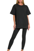 Zenana Cotton Round Neck Top & Legging Set