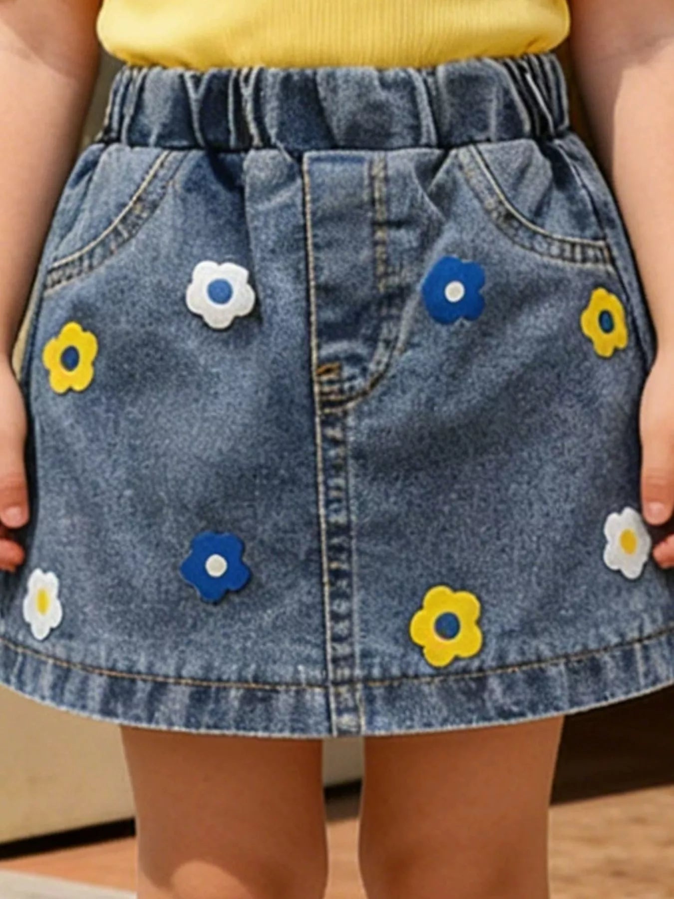 Children's Ruffle Top and Floral Denim Skirt Set