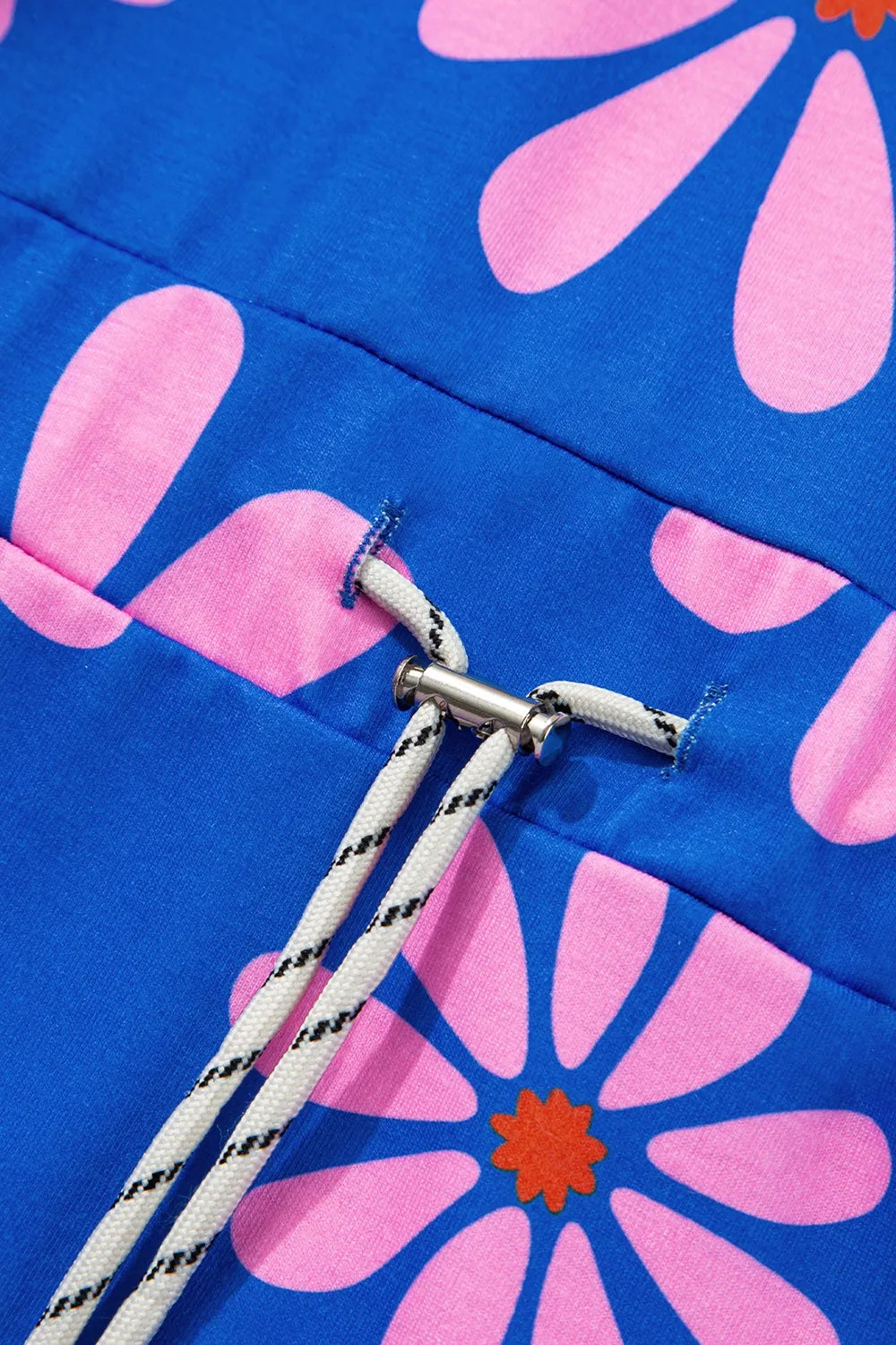 Floral Print Zip Collar Drawstring Summer Mini Dress