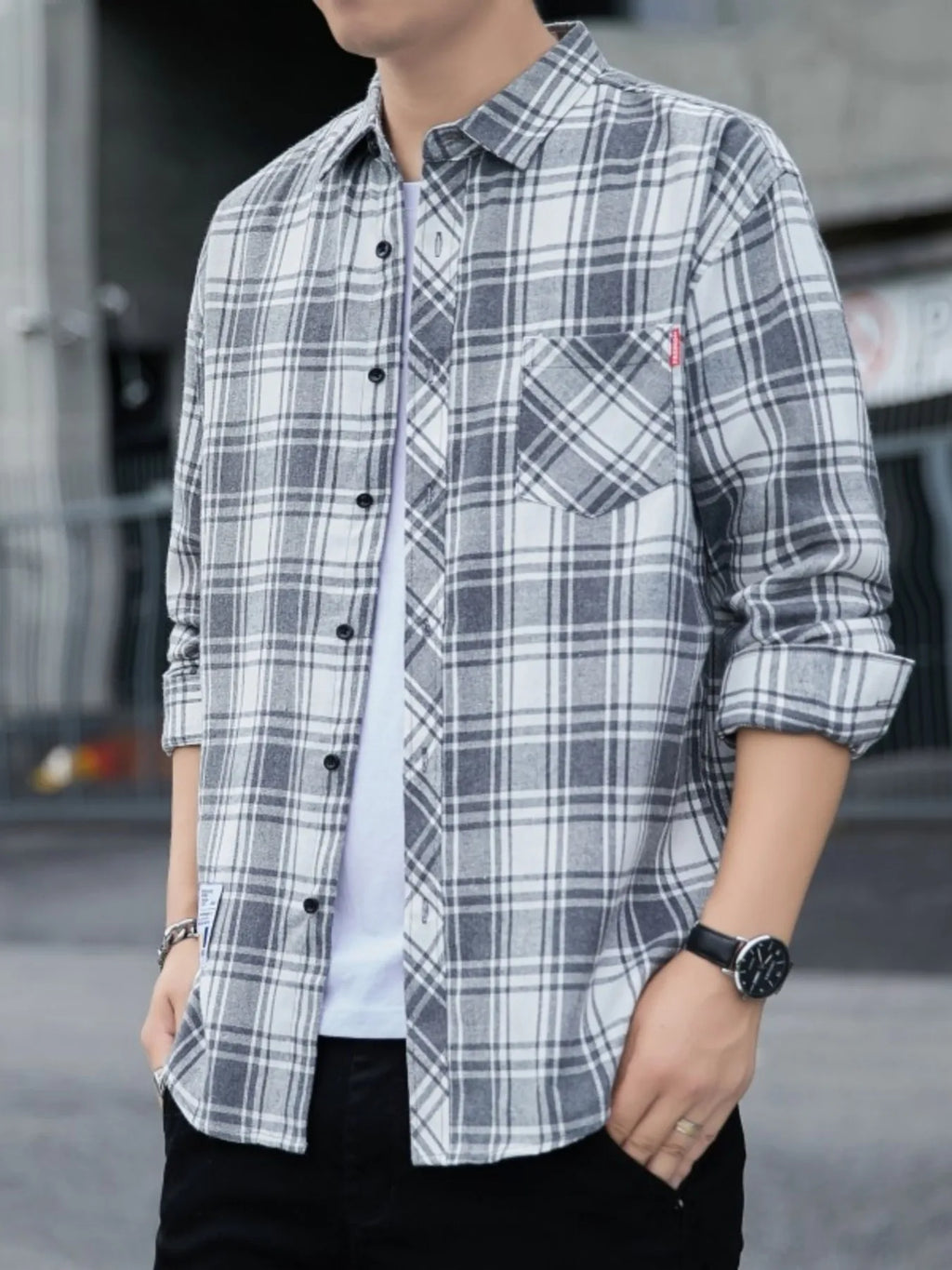 Men's Plus Size Plaid Button Up Long Sleeve Shirt