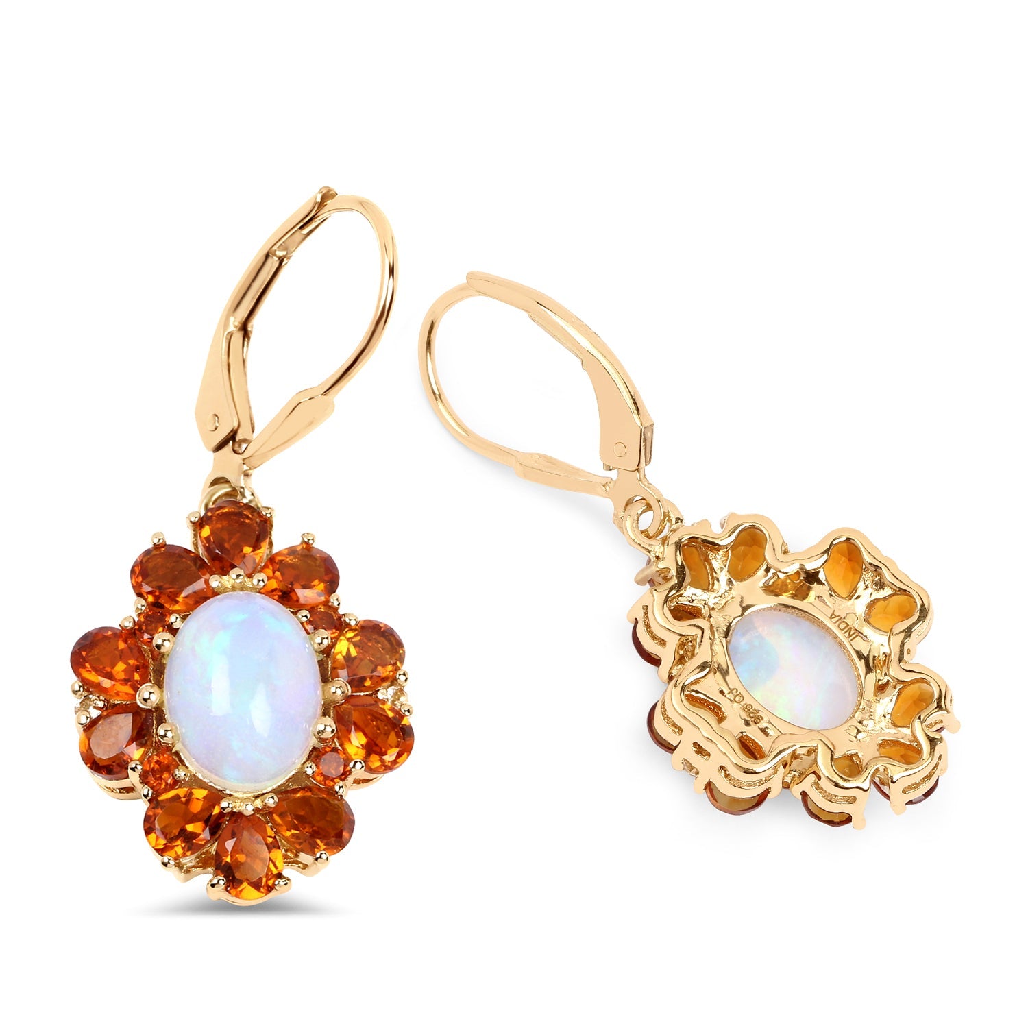 14K Yellow Gold Plate 5.42 Carat Genuine Ethiopian Opal Citrine & White Topaz .925 Silver Earring
