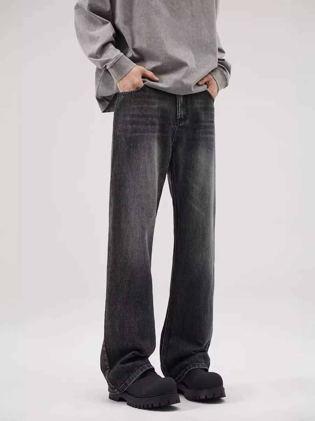 Men's Full Size Washed Straight Leg Jeans Plus Size
