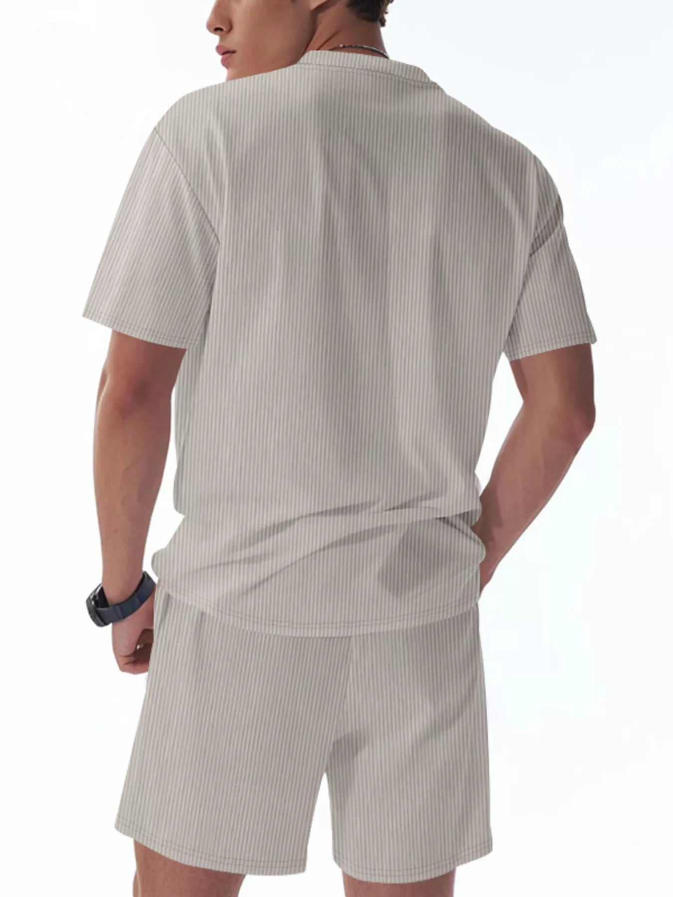 Men's Full Size Casual Striped Top and Shorts Set Plus Size