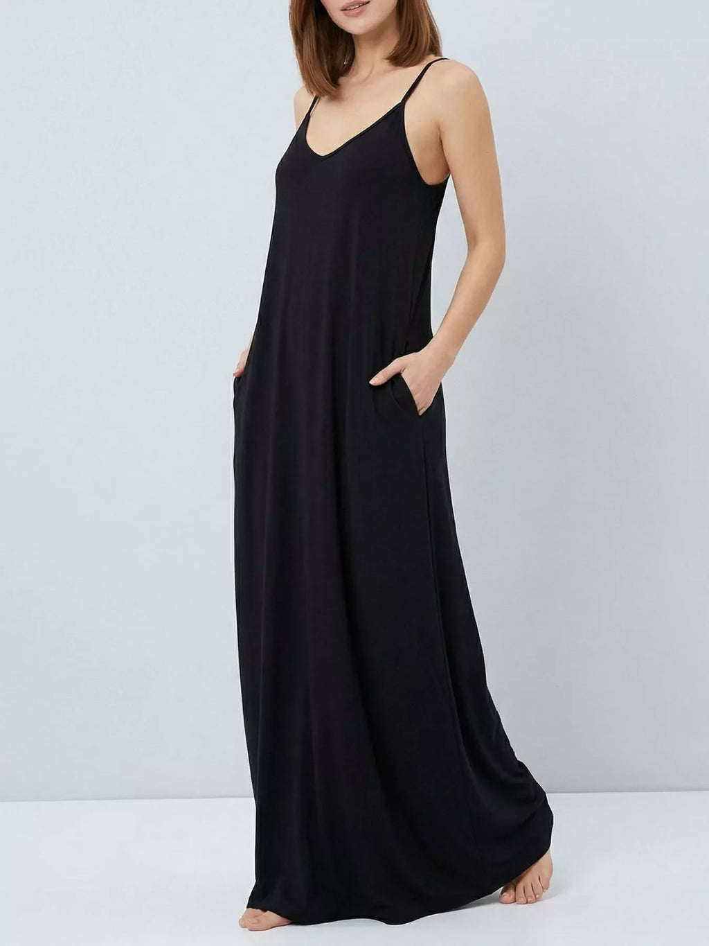 Sleeveless V-Neck Maxi Dress with Pockets