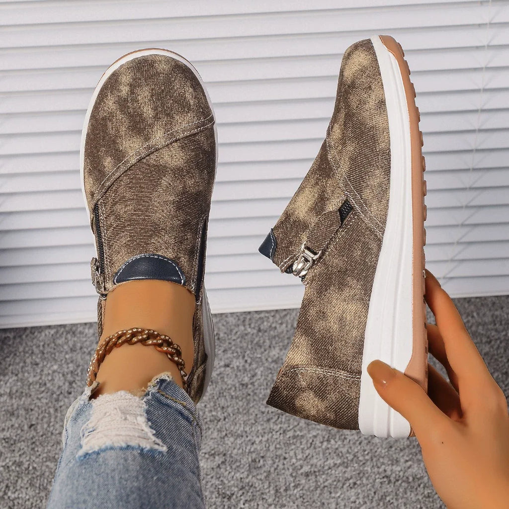 Zip Detail Round Toe Slip-Ons