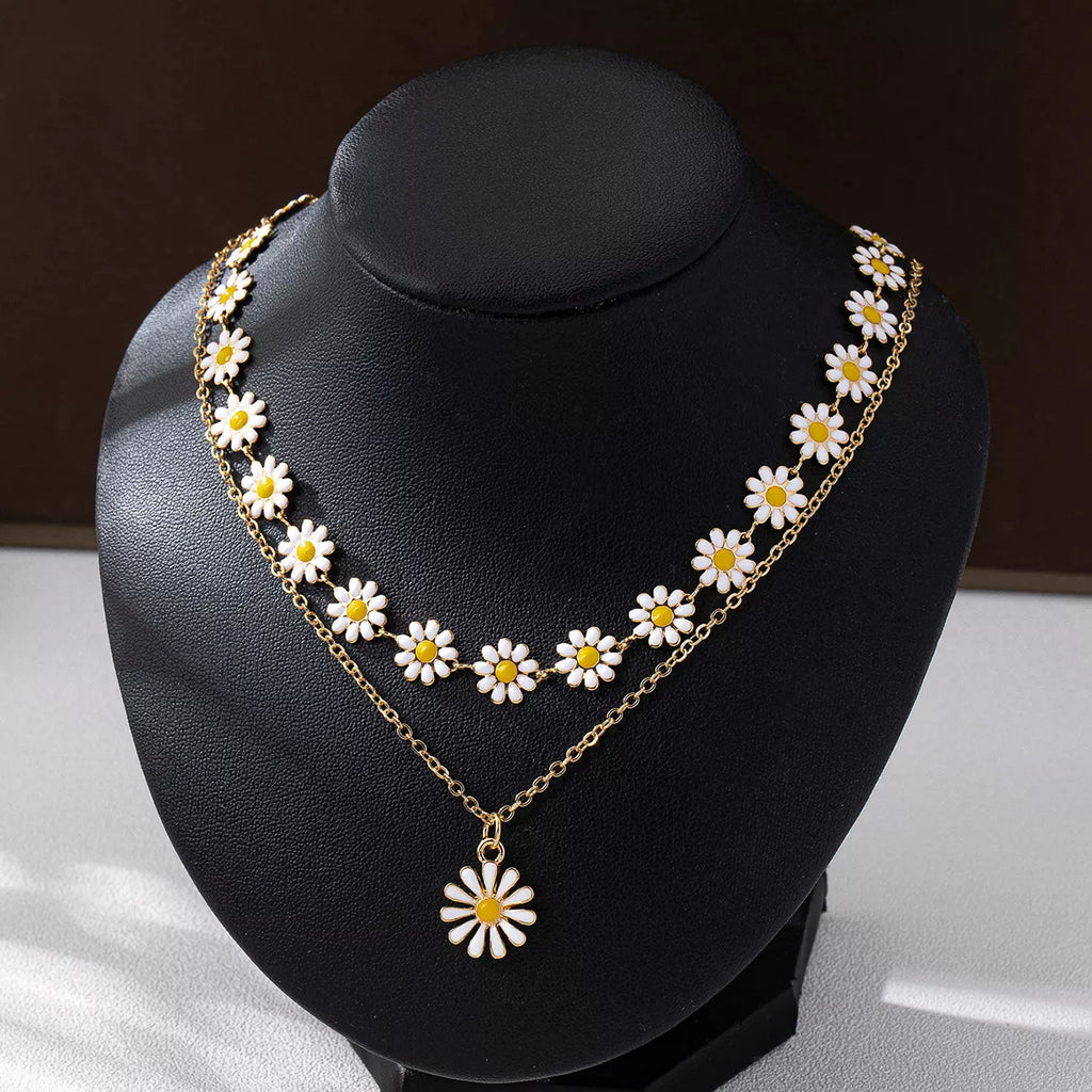 2 Piece 18K Gold-Plated Daisy Necklace