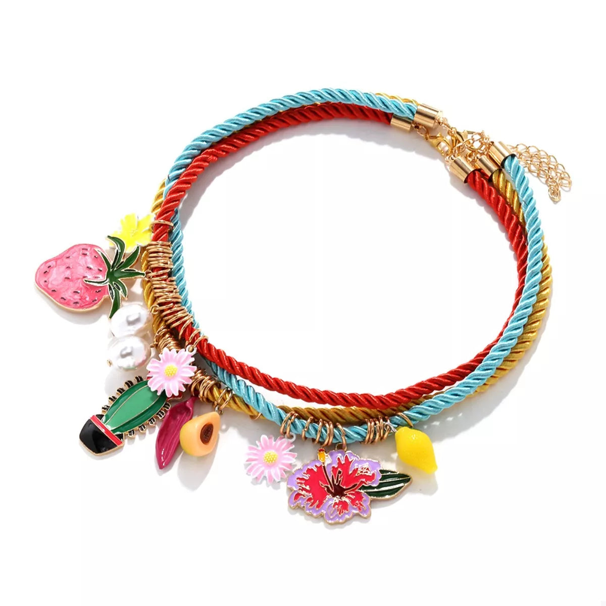 3 Piece Colorful Rope Charm Necklace