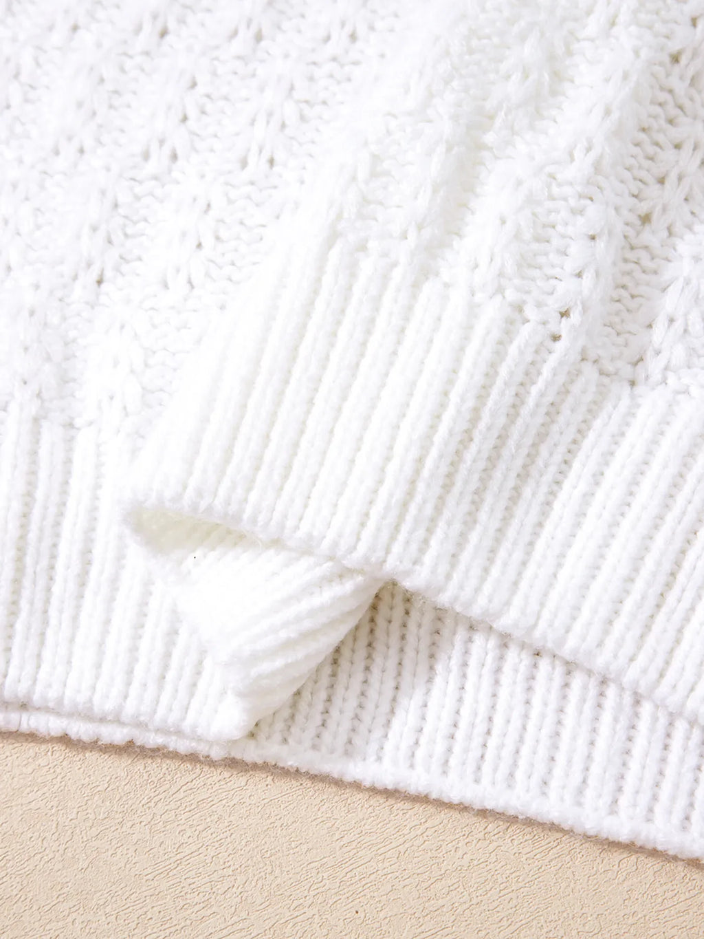 Textured Knit Ribbed Edge V Neck Loose Sweater