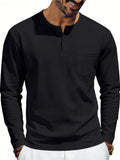 Men's Plus Size Casual Long Sleeve Henley T-Shirt with Pocket