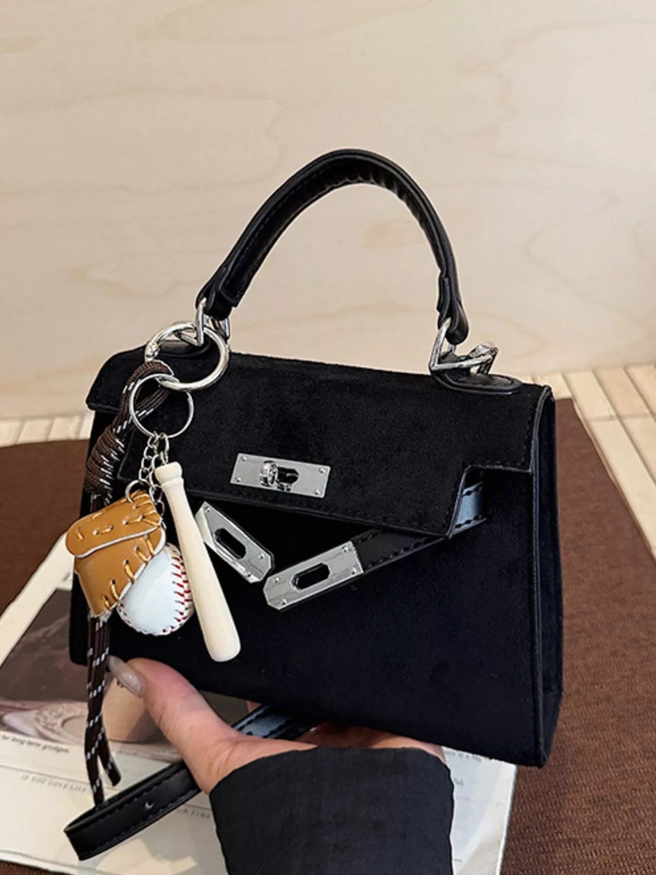 Crossbody Bag with Baseball Charm