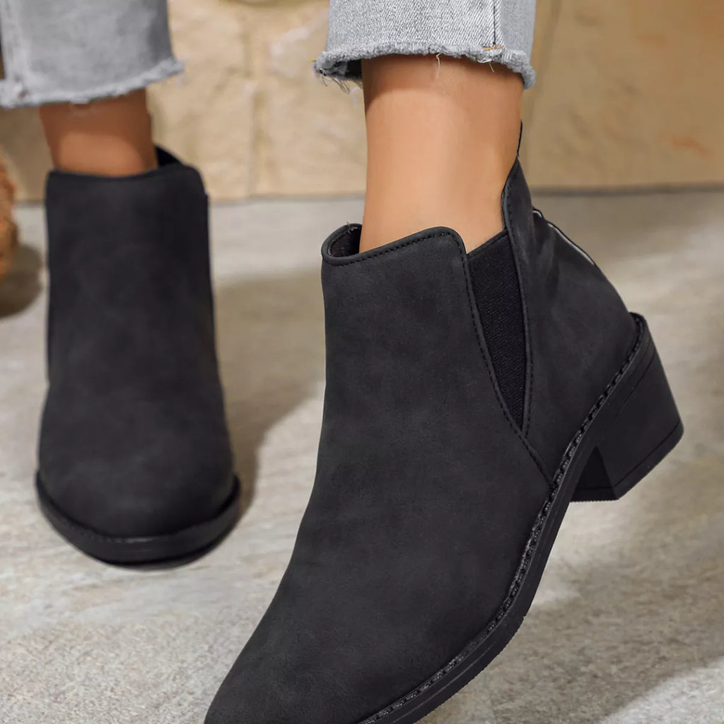 Point Toe Block Heels Ankle Boots