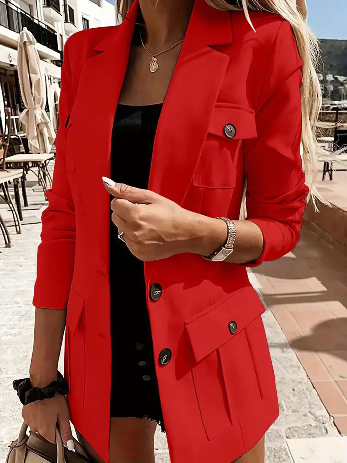 Lapel Collar Long Sleeve Blazer
