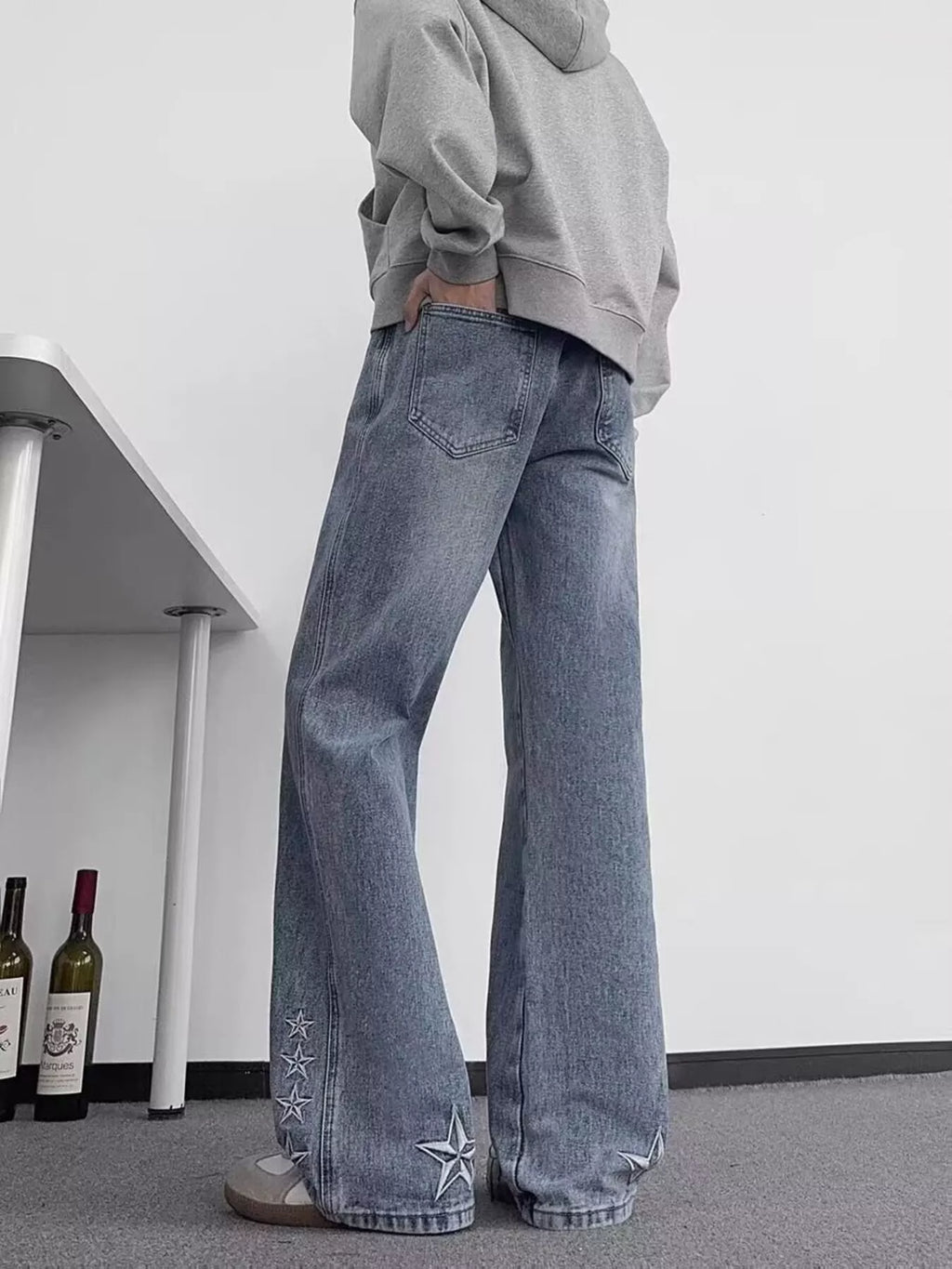 Men's Full Size Star Embroidered Flare Jeans Plus Size