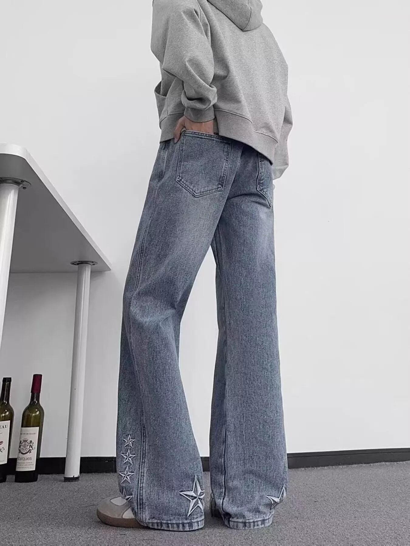 Men's Full Size Star Embroidered Flare Jeans Plus Size