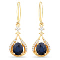 0.86 Carat Genuine Blue Sapphire and White Diamond 14K Yellow Gold Earrings