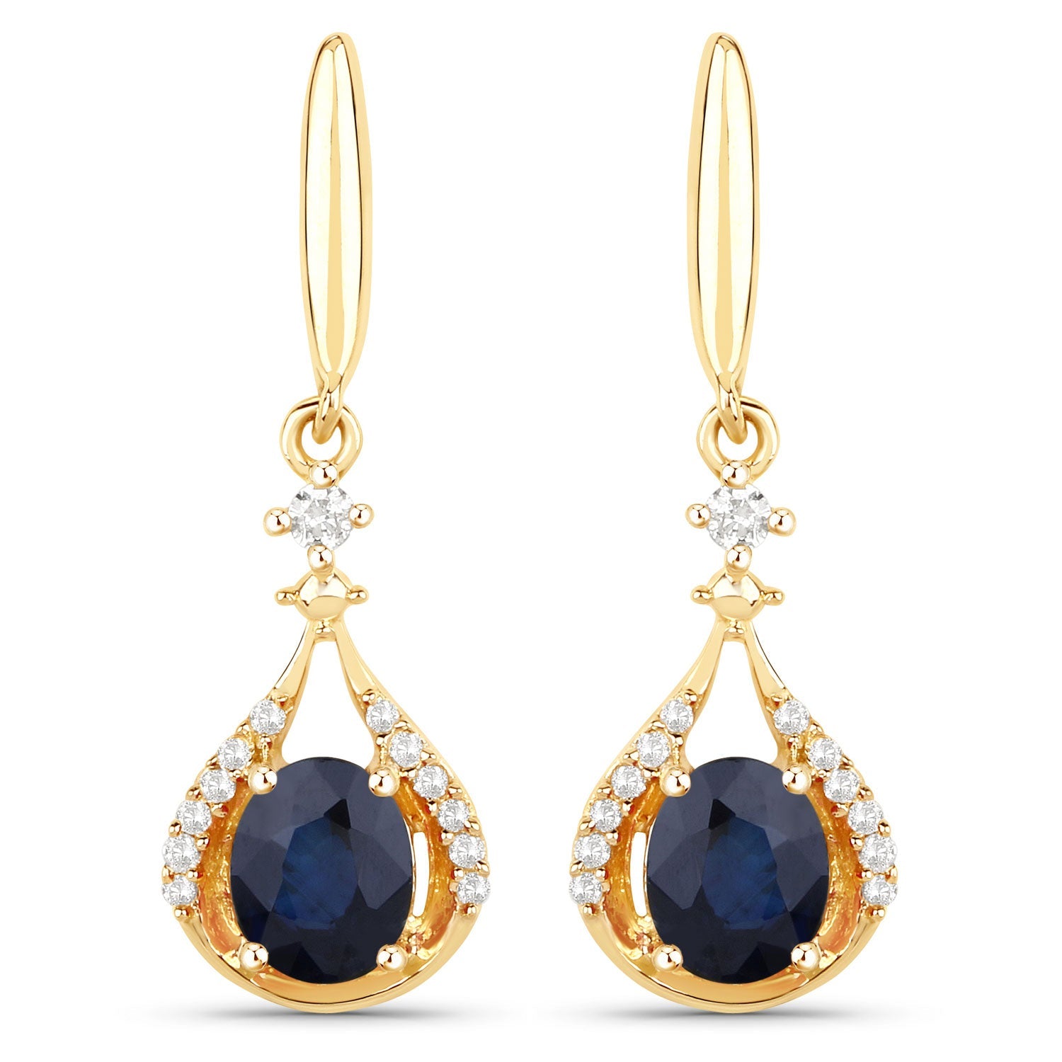 0.86 Carat Genuine Blue Sapphire and White Diamond 14K Yellow Gold Earrings