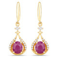 0.70 ct Genuine Ruby and White Diamond 14K Yellow Gold Earrings