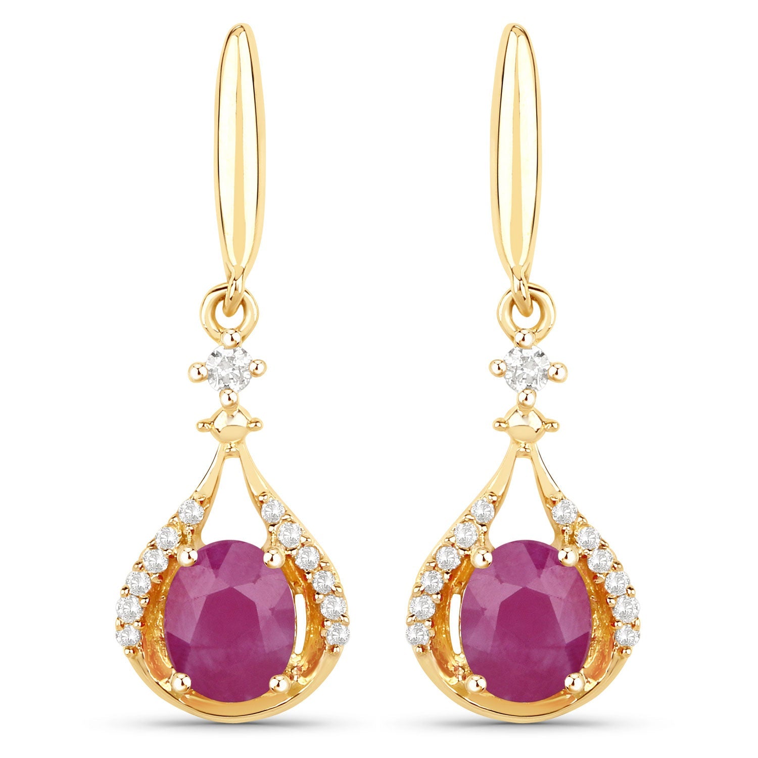 0.70 ct Genuine Ruby and White Diamond 14K Yellow Gold Earrings