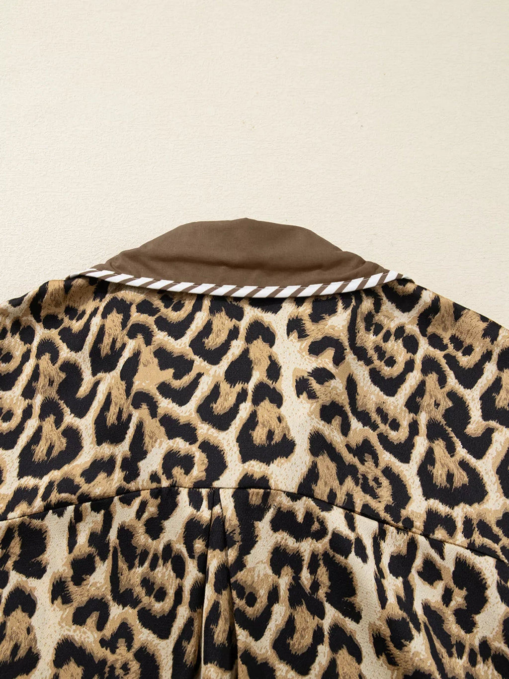 Leopard Collared 3/4 Sleeve Shirt and Loose Pants Two Piece Outfit Set