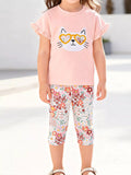 Children's Cat Top and Floral Capri Set