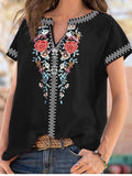 Full Size Floral Notched Short Sleeve Blouse Plus Size