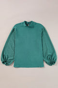Swiss Dot Mock Neck Balloon Sleeve Blouse