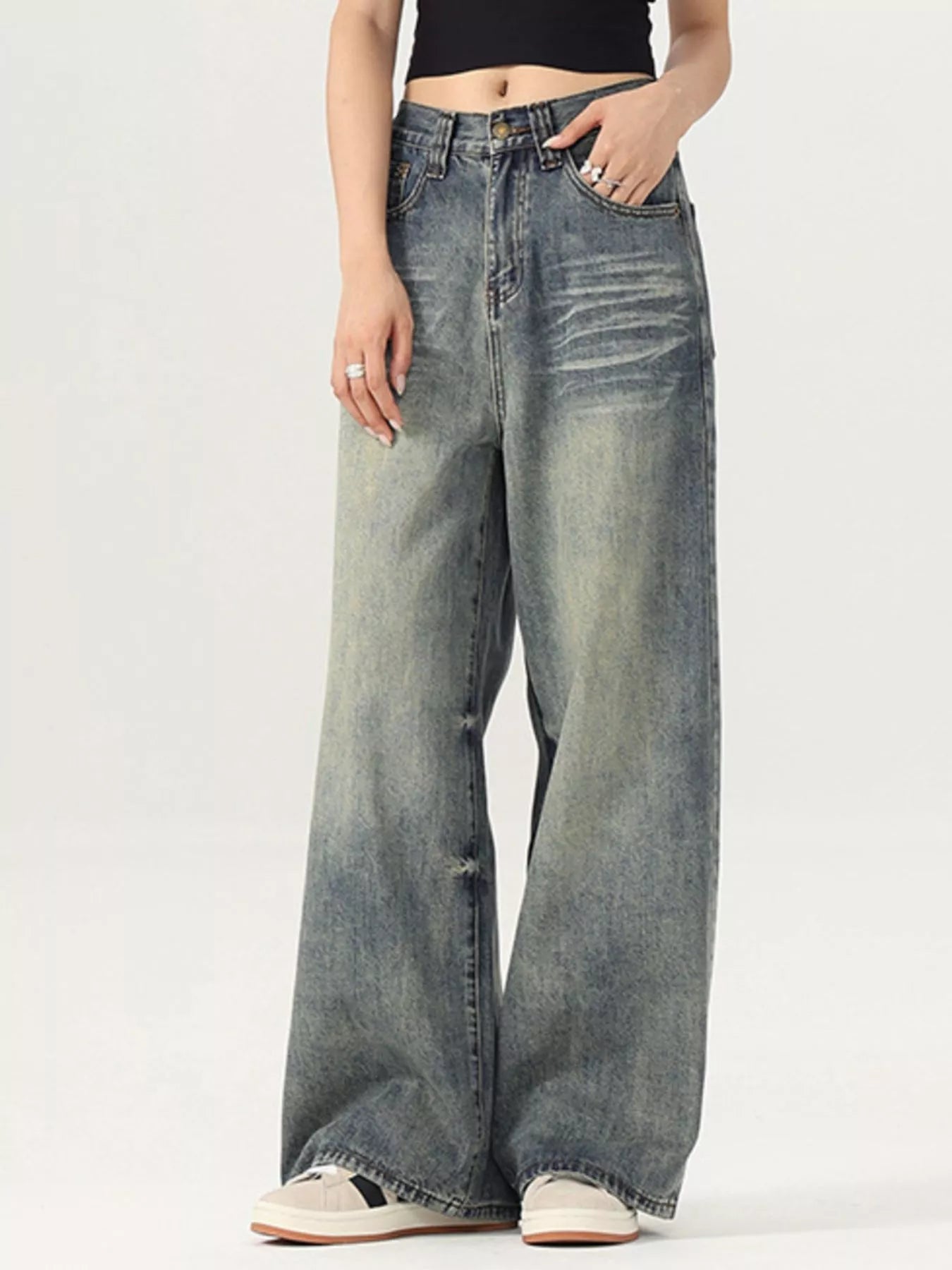 Men's Vintage Wash Wide Leg Jeans