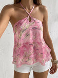 Floral Print Halter Neck Flowy Cami
