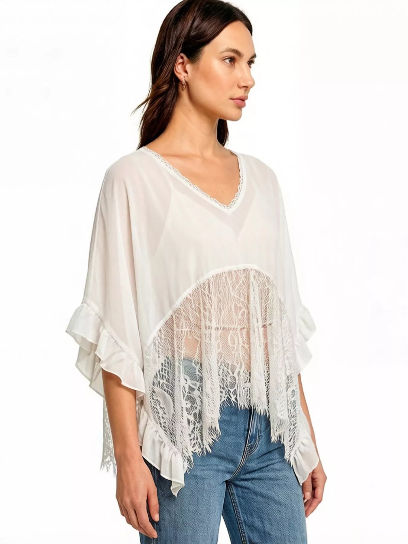 Lace Trim Flowy Cover-Up