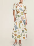 Printed Round Neck Puff Sleeve Dress