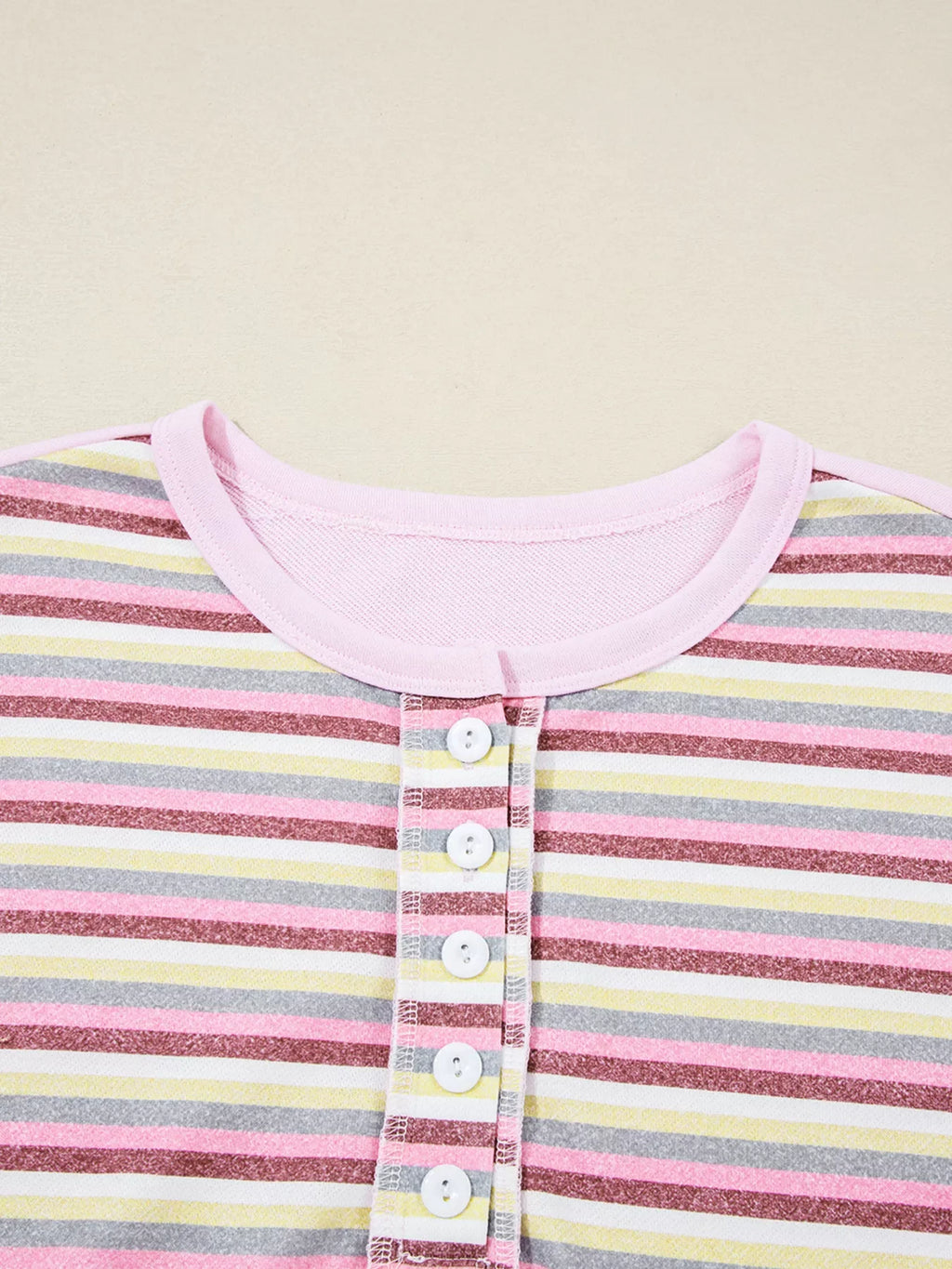 Exposed Seam Color Block Striped Patchwork Loose Henley Sweatshirt