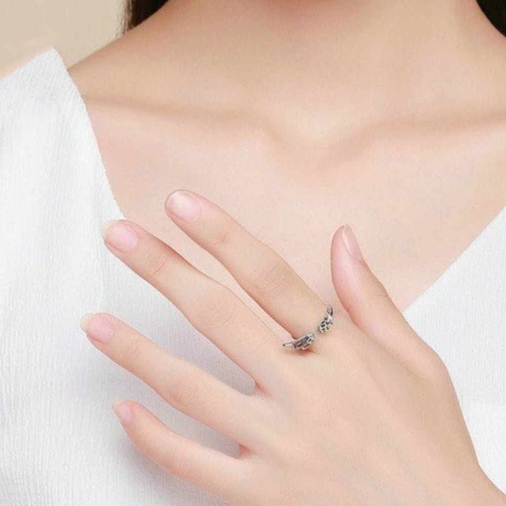 925 Sterling Silver Zircon Angel Wing Open Ring
