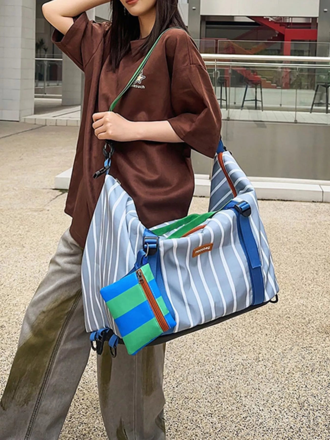 Striped Lightweight Travel Bag