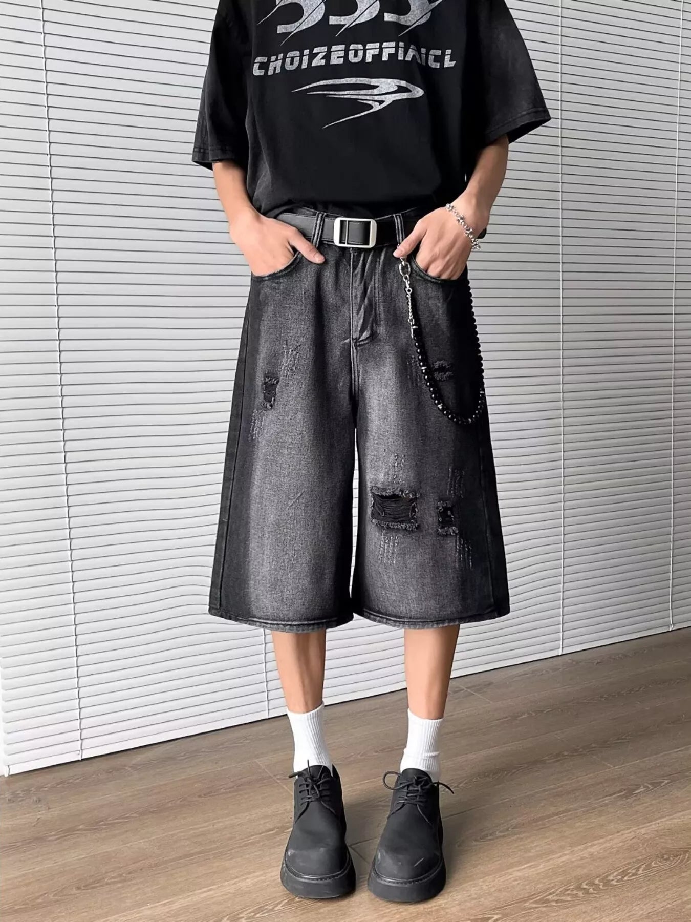 Men's Full Size Distressed Wide Leg Denim Shorts Plus Size