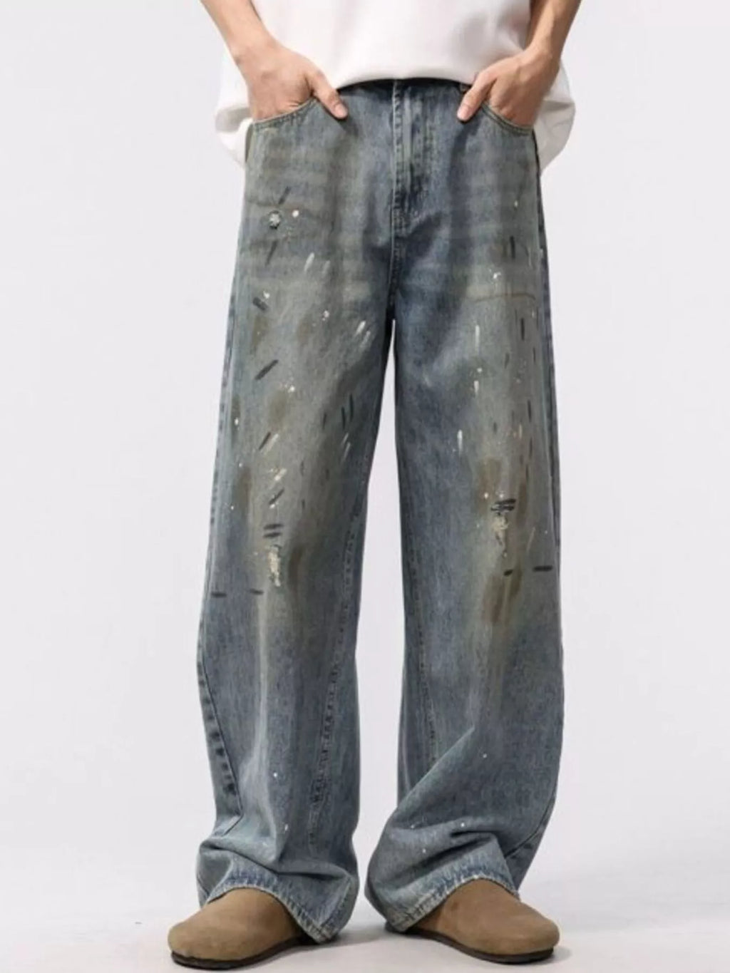 Men's Wide Leg Washed Jeans