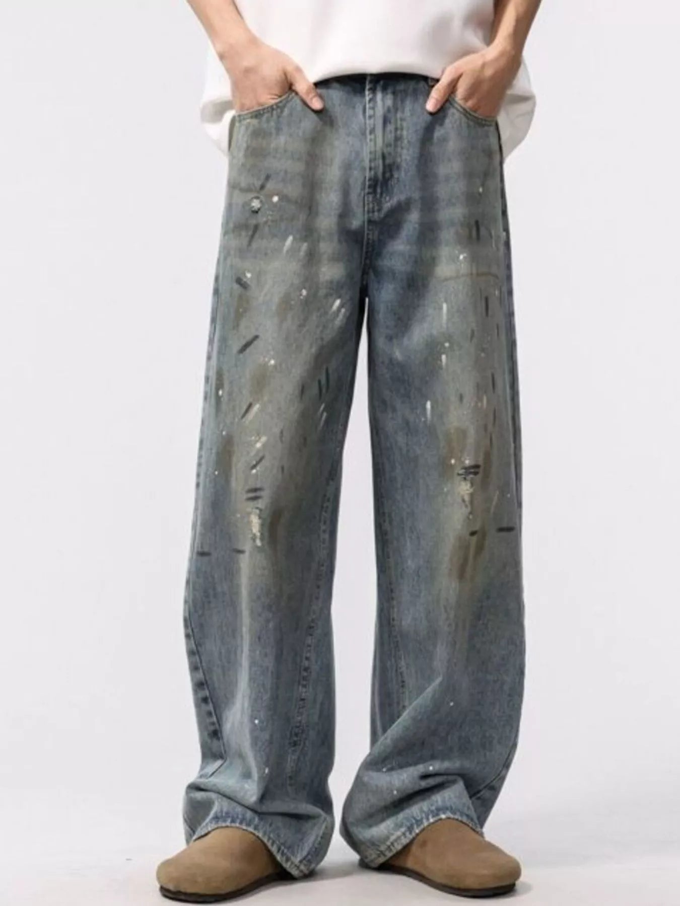 Men's Wide Leg Washed Jeans