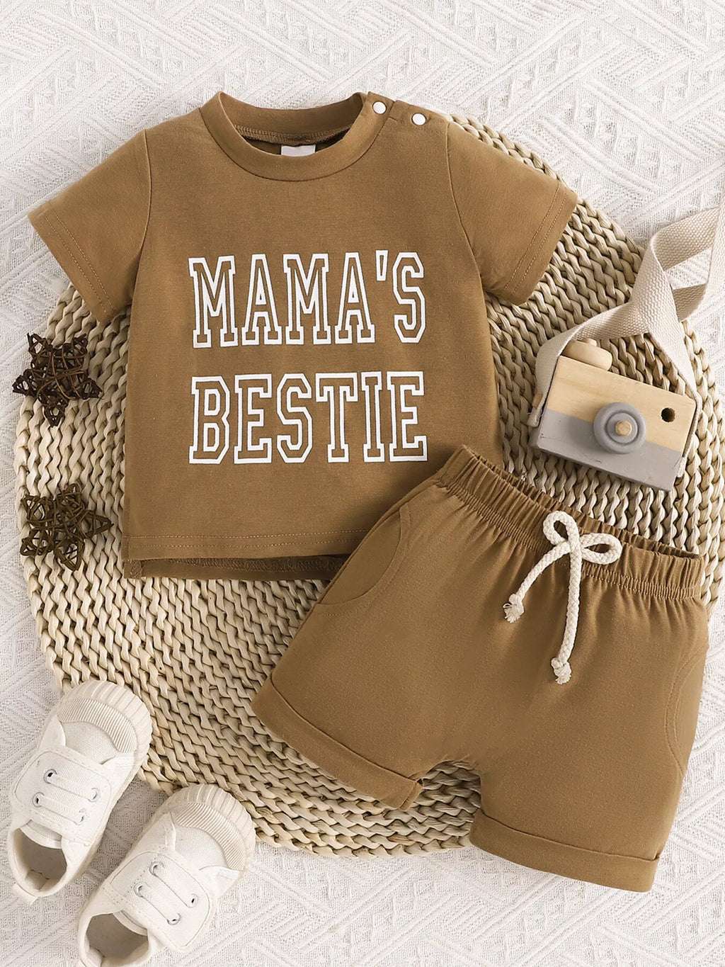 Children's Letter Round Neck Tee and Shorts Set