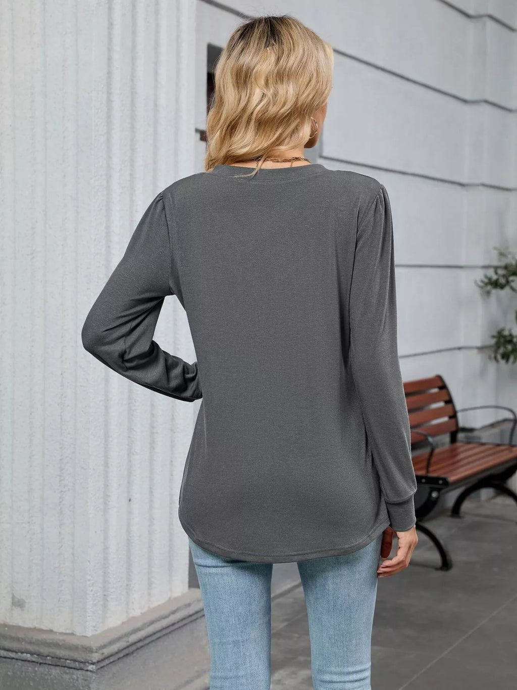 V-Neck Long Sleeve Relaxed Fit T-Shirt